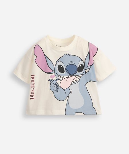 camiseta infantil de algodão manga curta stitch off white 4 camiseta infantil de algodão manga curta stitch off white 4