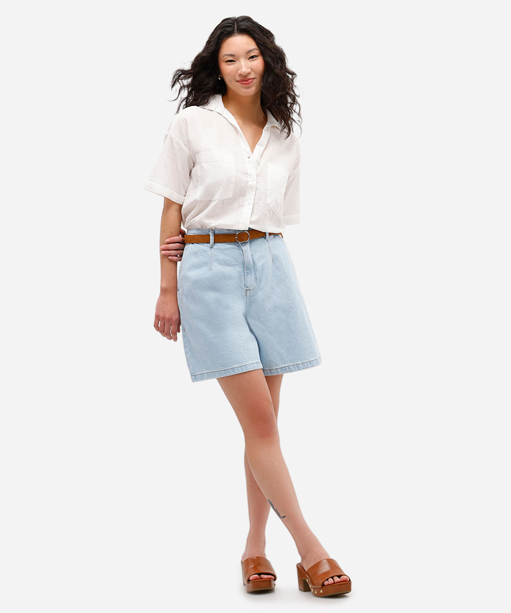 bermuda feminina jeans com cinto azul