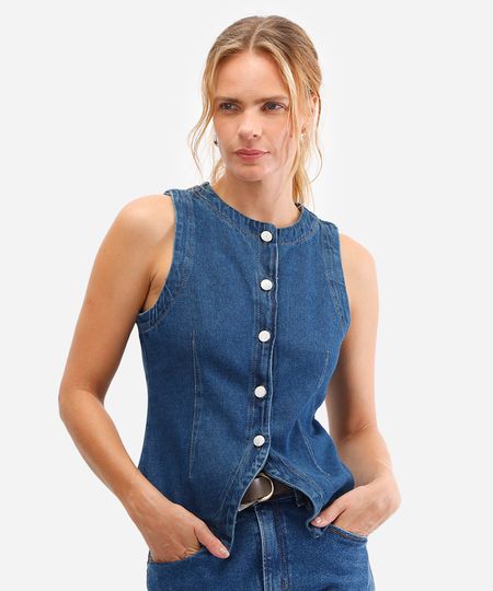 colete feminino jeans azul PP