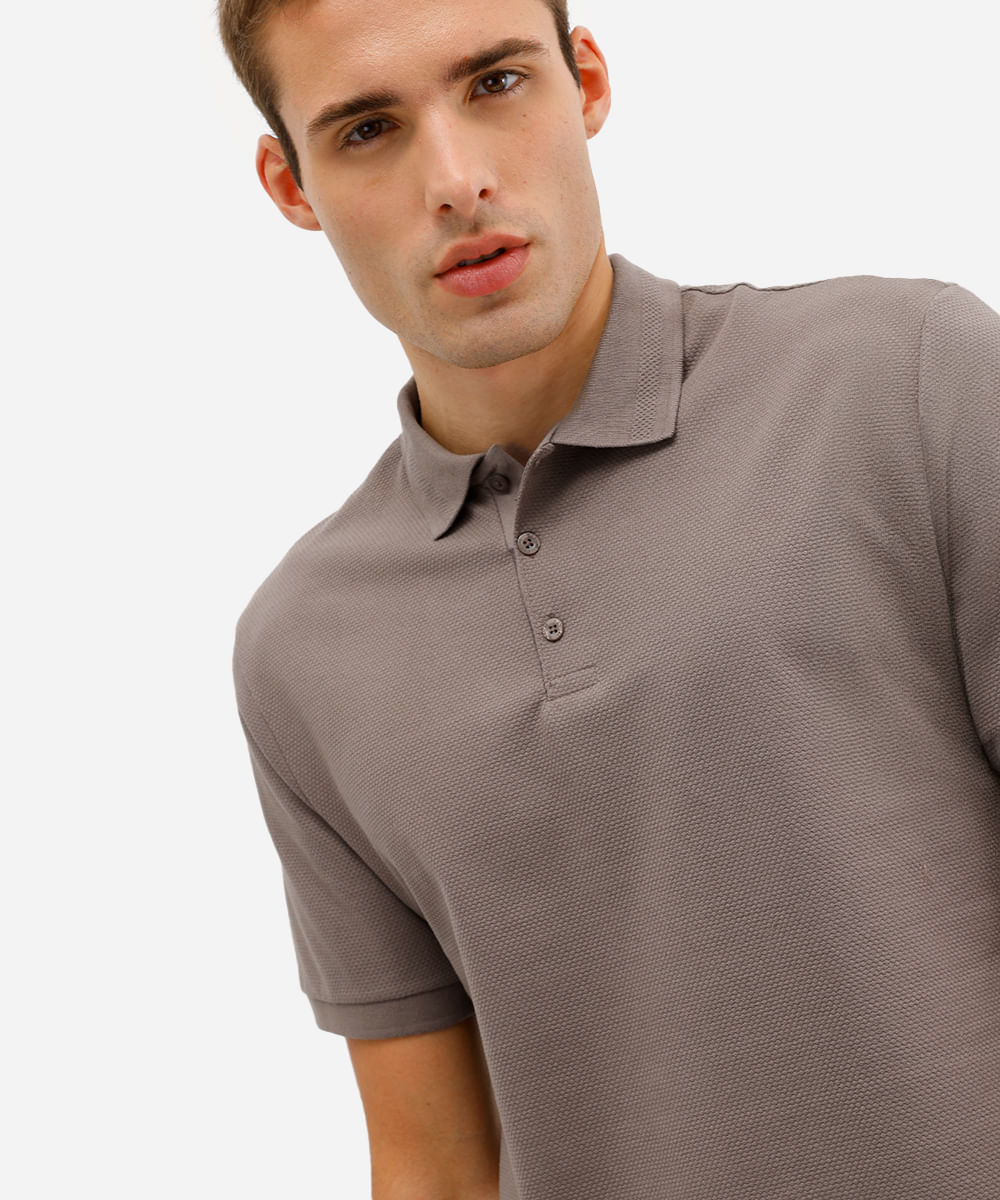 polo masculina manga curta texturizada bege