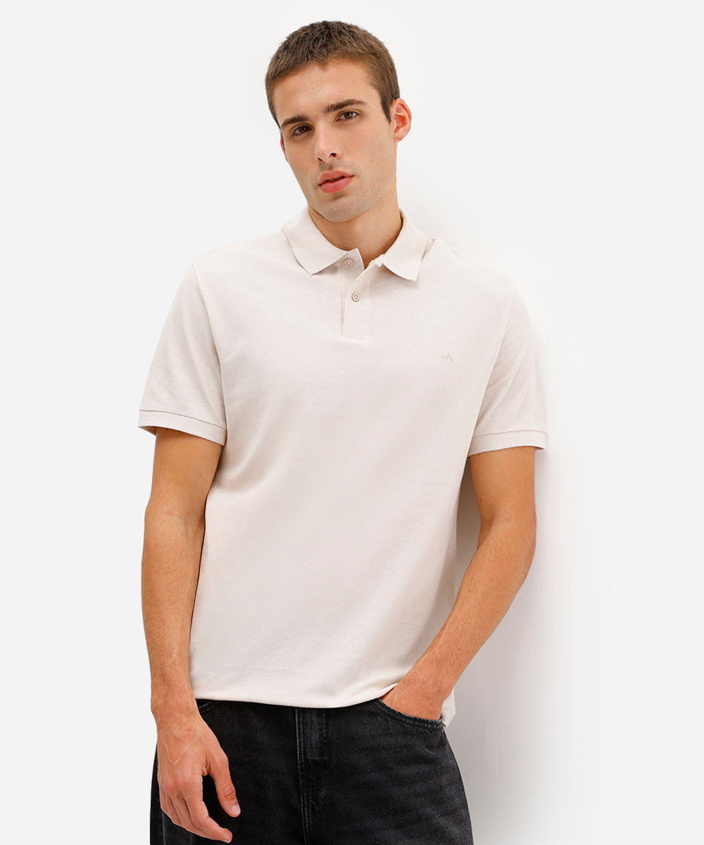 polo básica masculina manga curta bege