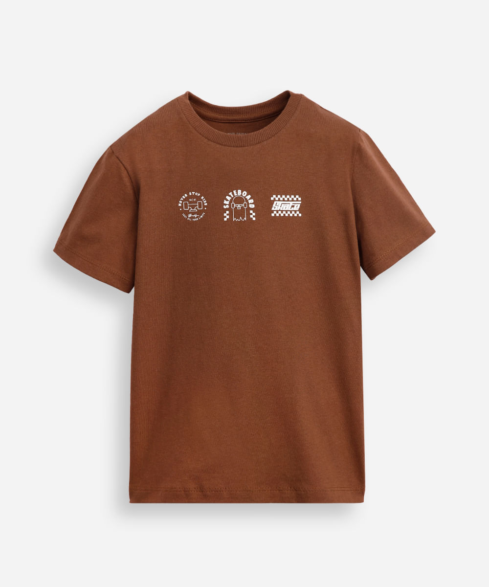 camiseta de algodão infantil manga curta skate marrom