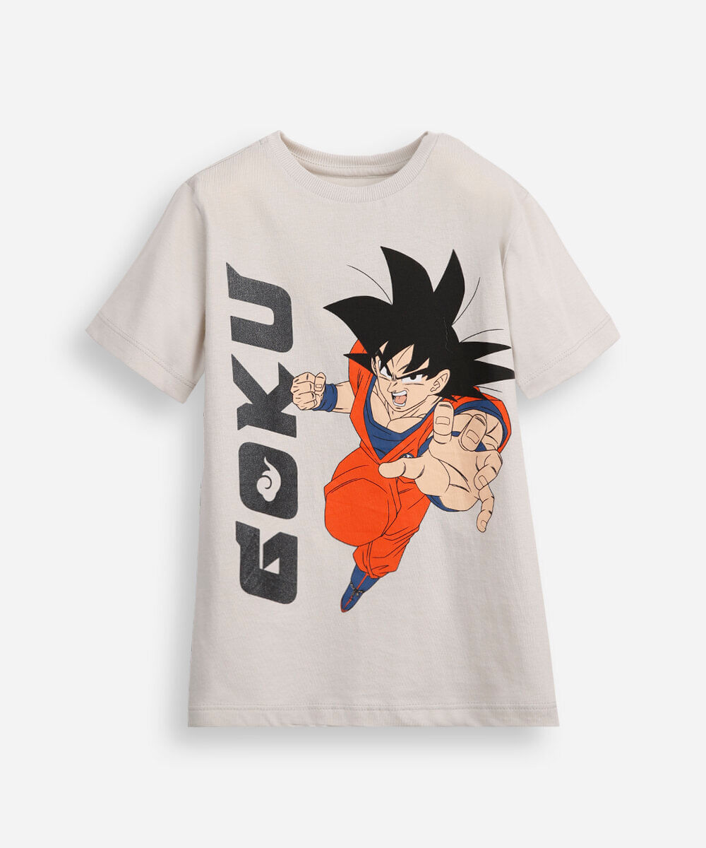 camiseta infantil de algodão goku dragon ball cinza