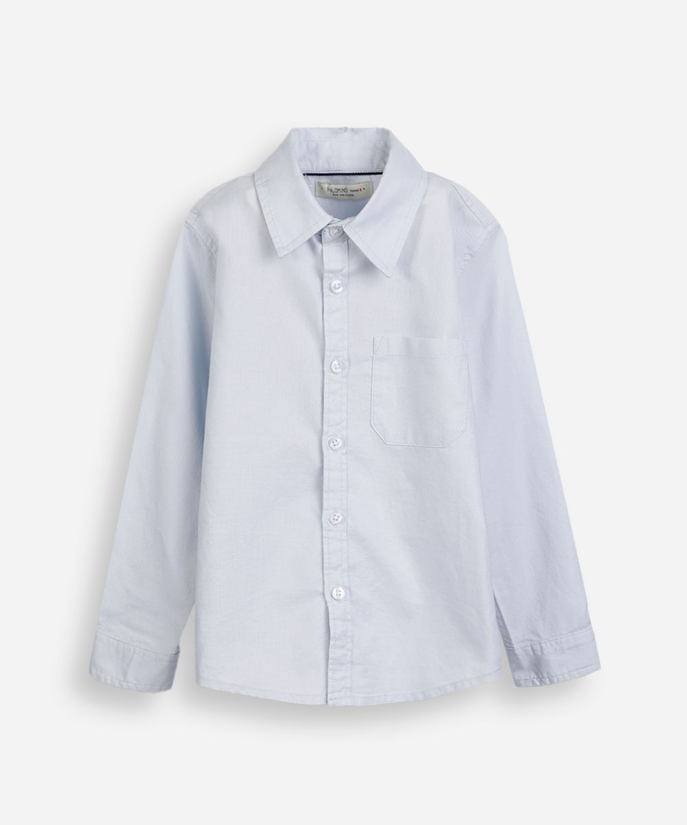 camisa de algodão infantil com bolso azul