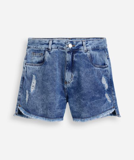 short mom jeans juvenil destroyed azul 14 short mom jeans juvenil destroyed azul 14