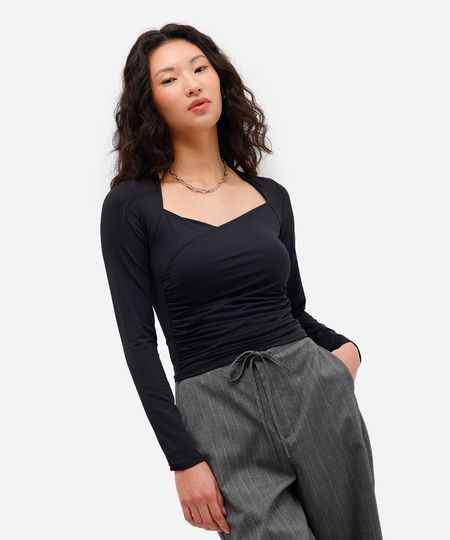 blusa feminina de poliamida franzida  preto GG blusa feminina de poliamida franzida  preto GG