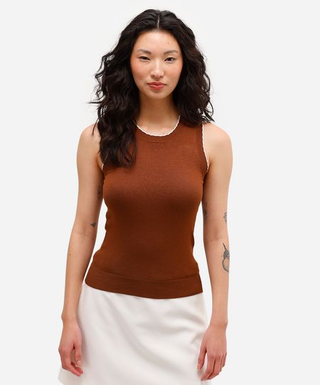 regata feminina de tricot marrom P
