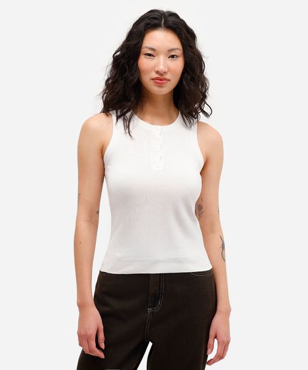regata feminina de tricot com botões off white PP