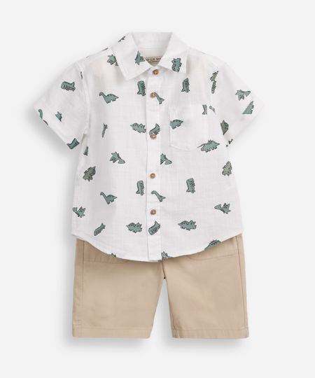 conjunto curto infantil de algodão dinossauro off white 2 conjunto curto infantil de algodão dinossauro off white 2