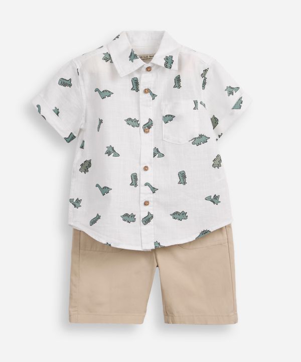 conjunto curto infantil de algodão dinossauro off white 3
