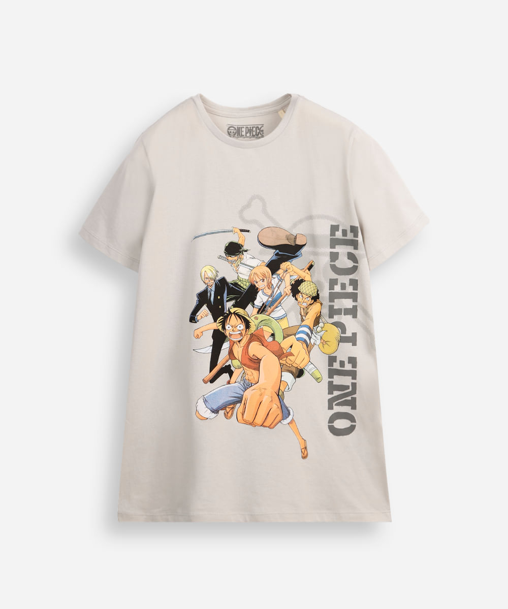 camiseta de algodão juvenil manga curta one piece cinza