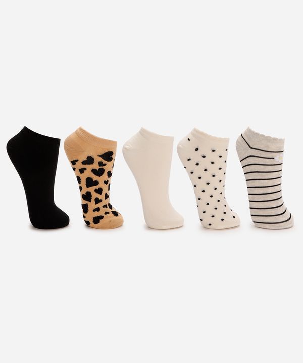kit de 5 meias femininas cano baixo estampada colorida 34-39