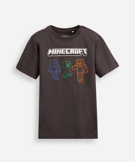 camiseta de algodão infantil manga curta minecraft cinza 4