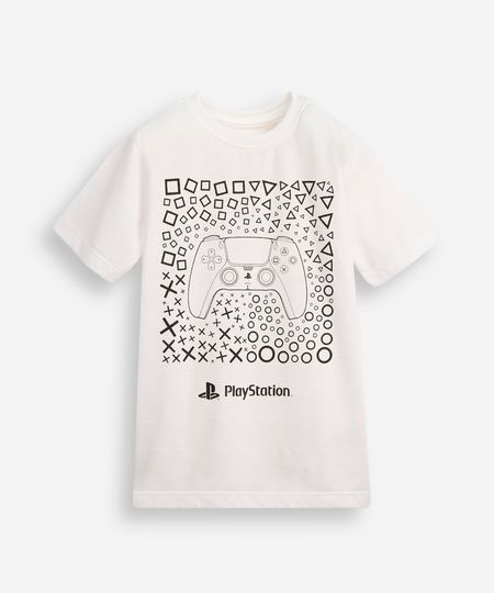 camiseta de algodão infantil playstation texturizada off white 8 camiseta de algodão infantil playstation texturizada off white 8