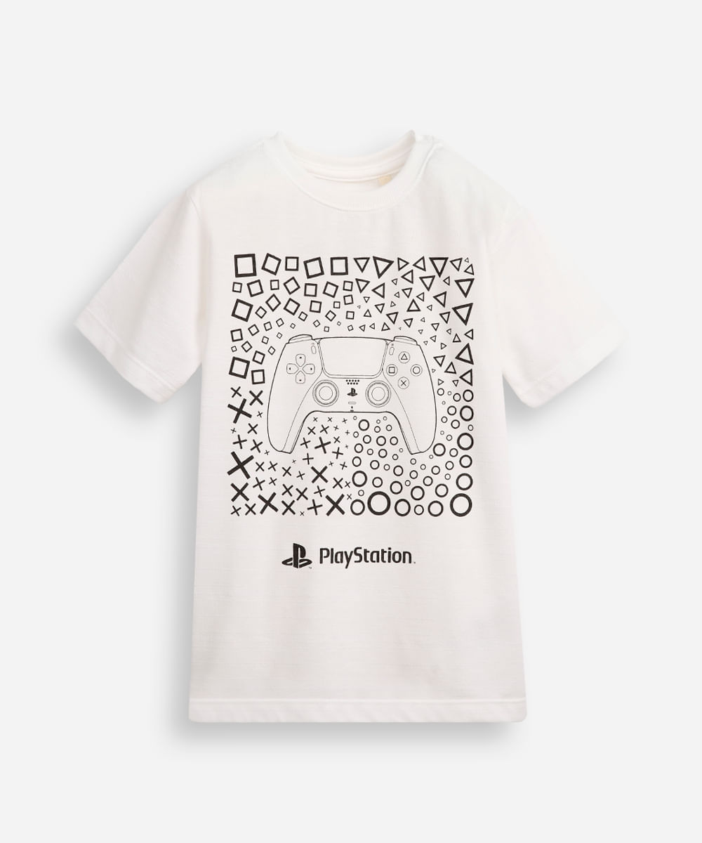 camiseta de algodão infantil playstation texturizada off white