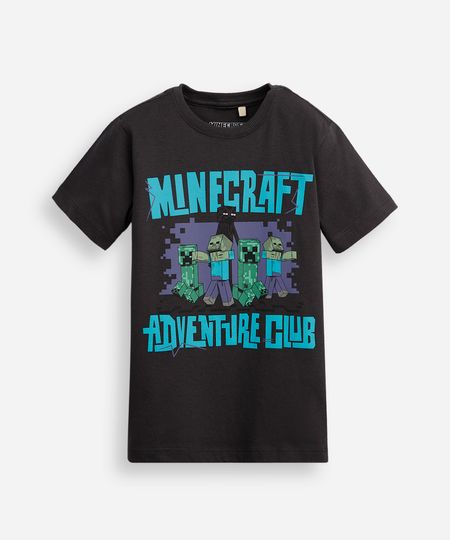 camiseta de algodão infantil manga curta minecraft cinza 12 camiseta de algodão infantil manga curta minecraft cinza 12