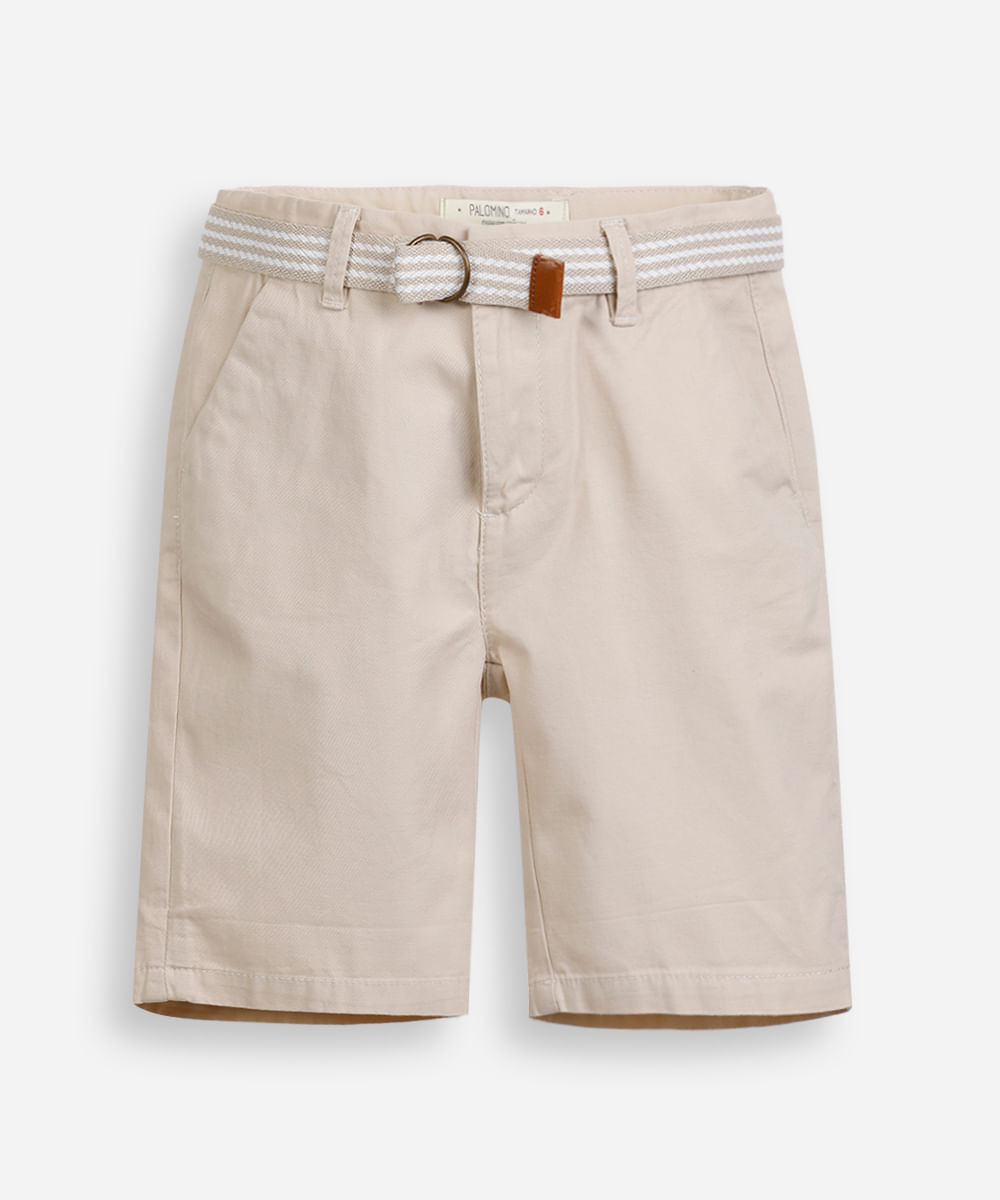 bermuda infantil de sarja com cinto kaki - bege claro