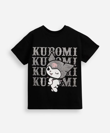camiseta infantil de algodão manga curta kuromi preta 6