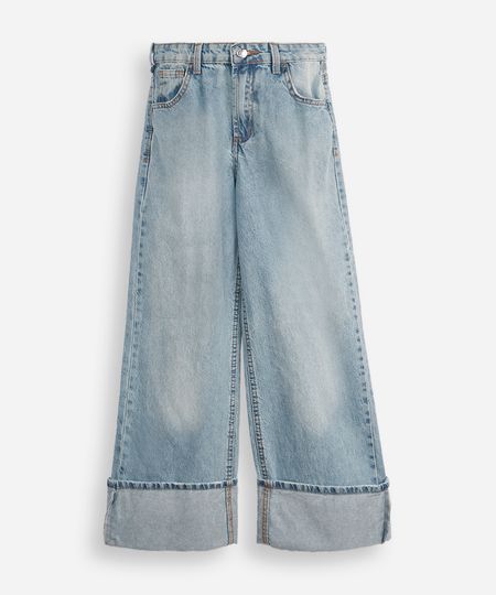calça wide leg juvenil jeans com barra dobrada azul 12