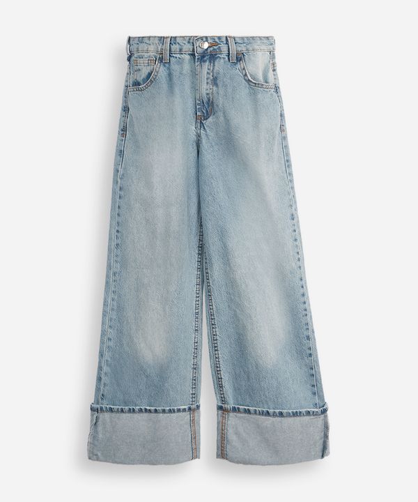 calça wide leg juvenil jeans com barra dobrada azul 16