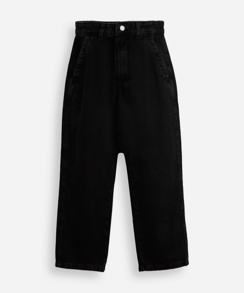 calça baggy juvenil jeans com bolsos preta