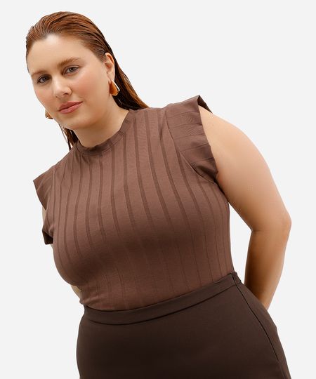 blusa muscle feminina canelada plus size marrom GG2