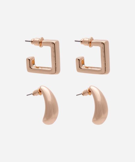 kit de 2 brincos geométricos dourado UNICO