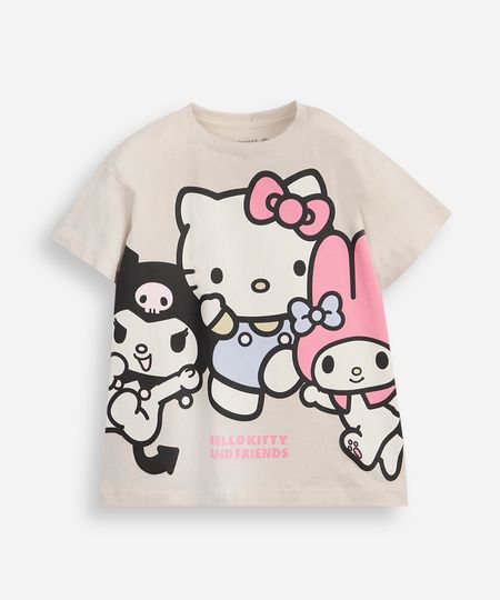 camiseta oversized infantil de algodão hello kitty e amigos bege 4