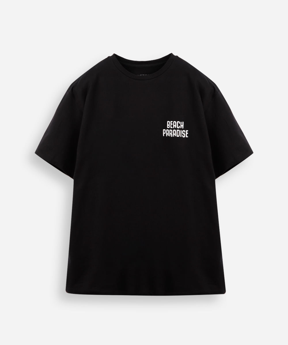 camiseta comfort de algodão juvenil beach paradise preta