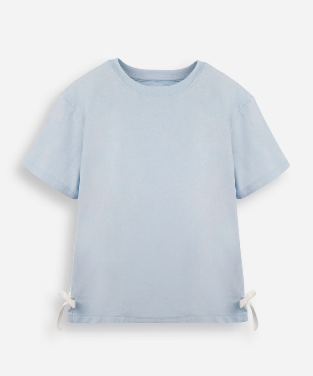 camiseta de algodão infantil lacinho na lateral azul