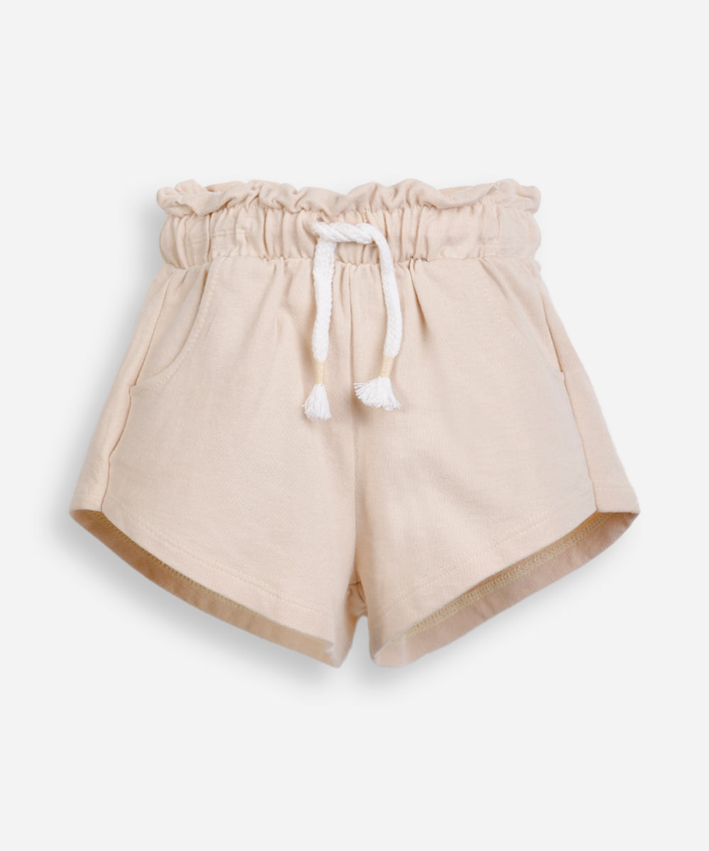 short infantil de moletom sem felpa cós elástico bege