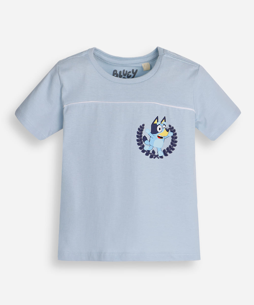 camiseta de algodão infantil manga curta bluey azul