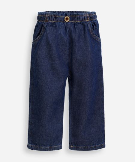 calça infantil jeans cós elástico azul 9-12