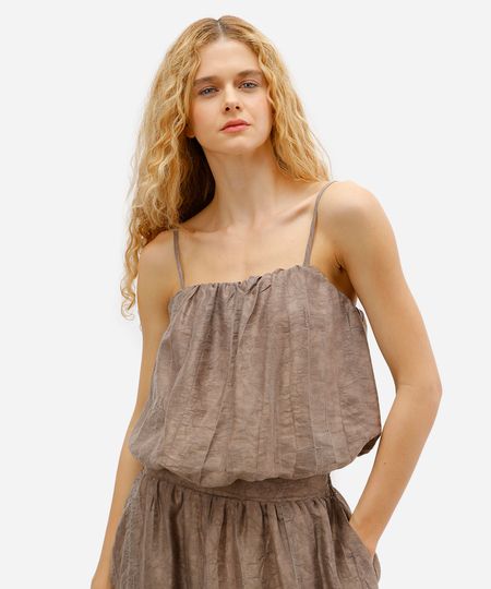 blusa balonê feminina em jacquard floral bege P