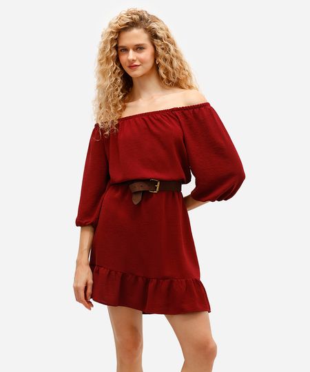 vestido curto feminino texturizado manga bufante vinho PP vestido curto feminino texturizado manga bufante vinho PP