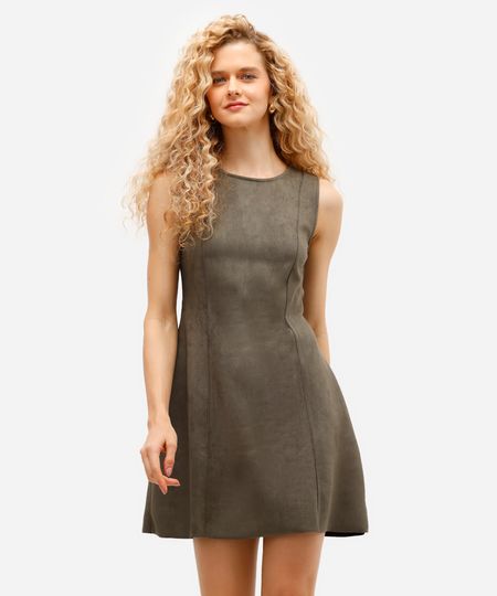 vestido curto feminino de suede com recortes verde P