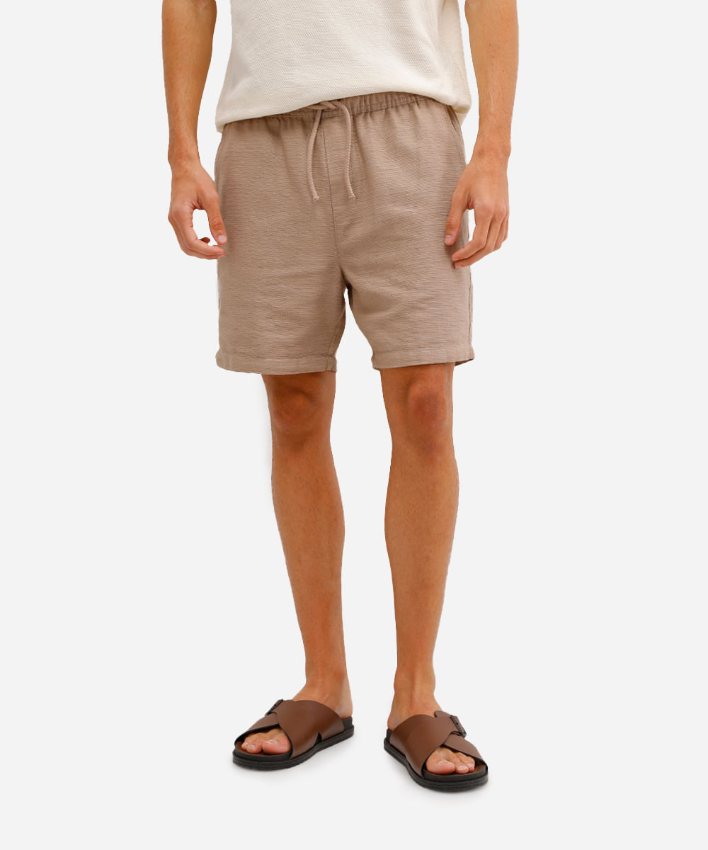 bermuda jogger masculina de algodão texturizada bege