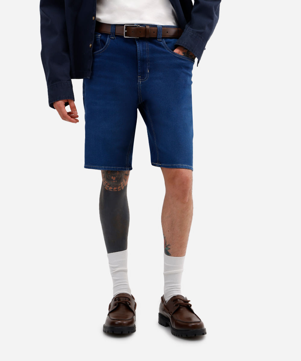 bermuda reta masculina comfort jeans azul