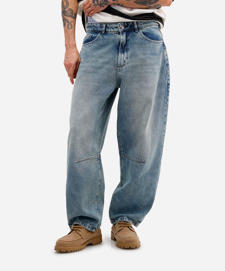 calça barrel masculina jeans dirty azul 44