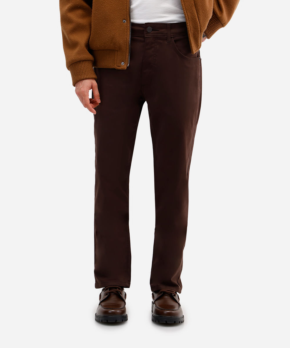 calça masculina de sarja slim comfort marrom