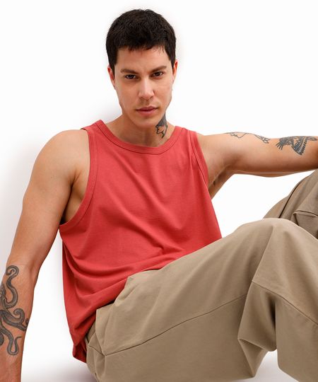 regata básica masculina de algodão vermelha PP regata básica masculina de algodão vermelha PP