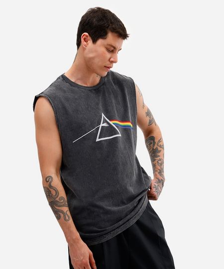 regata machão masculina de algodão pink floyd estonada preta PP
