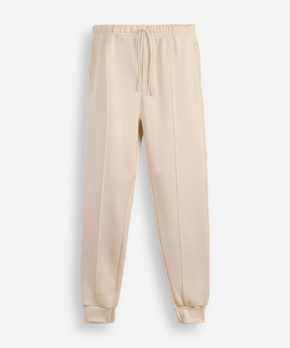 calça jogger juvenil de moletom com nervura bege