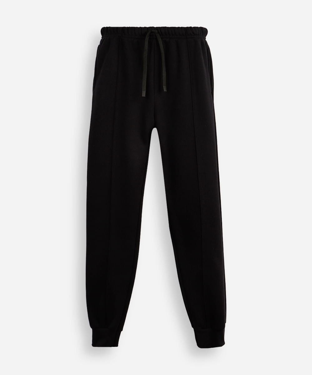 calça jogger juvenil de moletom com nervura preta