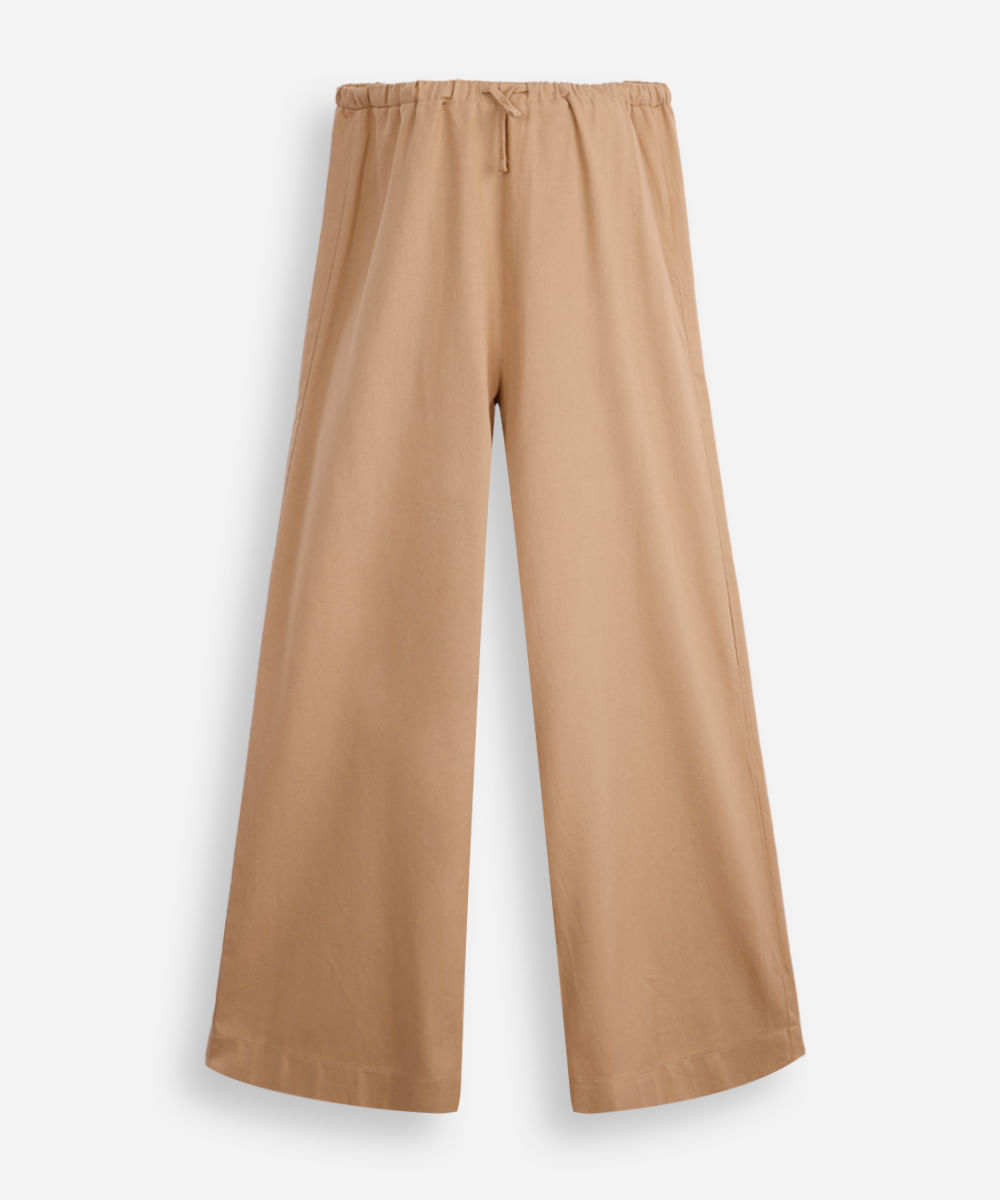 calça pijama juvenil com linho básica bege
