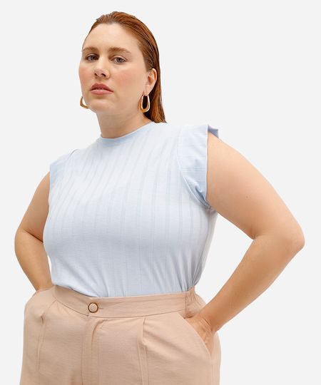 blusa muscle feminina canelada plus size azul GG blusa muscle feminina canelada plus size azul GG