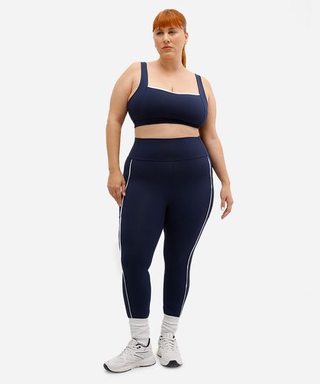 calça legging feminina esportiva ace com nervura plus size azul GG4