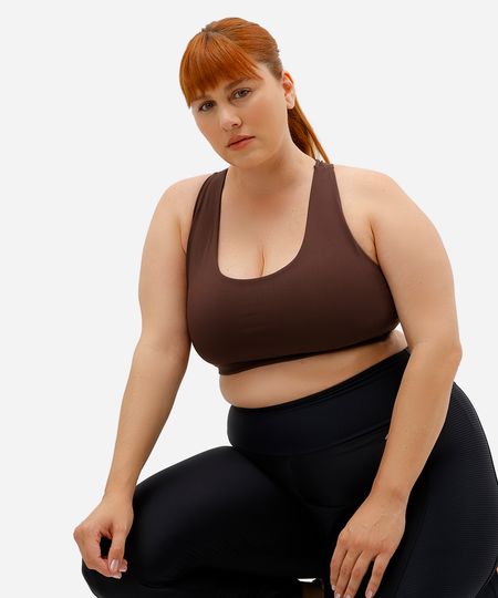 top feminino esportivo ace decote nadador plus size marrom GG1