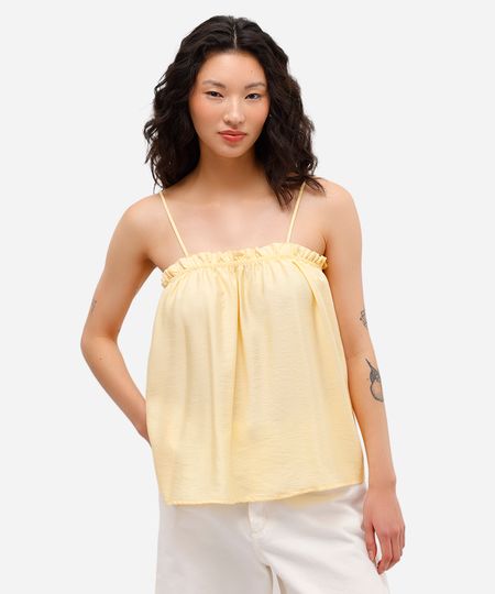 blusa alça fina feminina de viscose com babado amarela M blusa alça fina feminina de viscose com babado amarela M