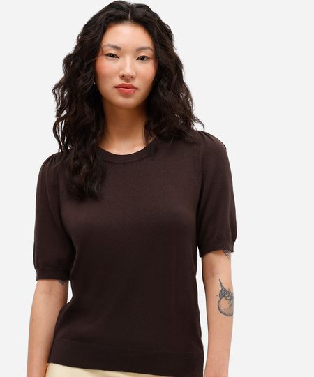 blusa feminina de tricot manga bufante marrom M